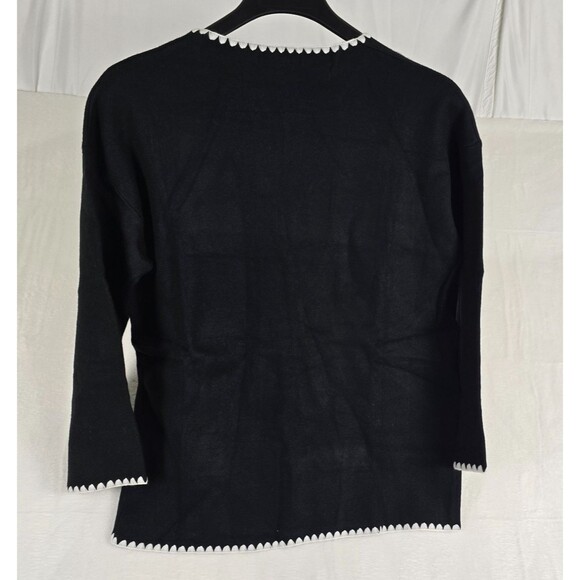 Merokeety Black Knit Cardigan Jacket Women’s Medium Blend Contrast Trim Buttons - Picture 3 of 10
